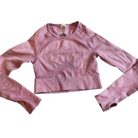 Gymshark Flex Crop Top Long Sleeve Active Deep Blush/White Size Medium - Picture 1 of 5